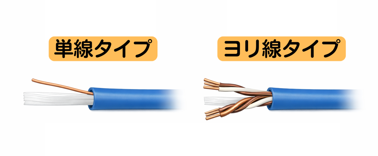 Lanケーブル構造　単線　ヨリ線